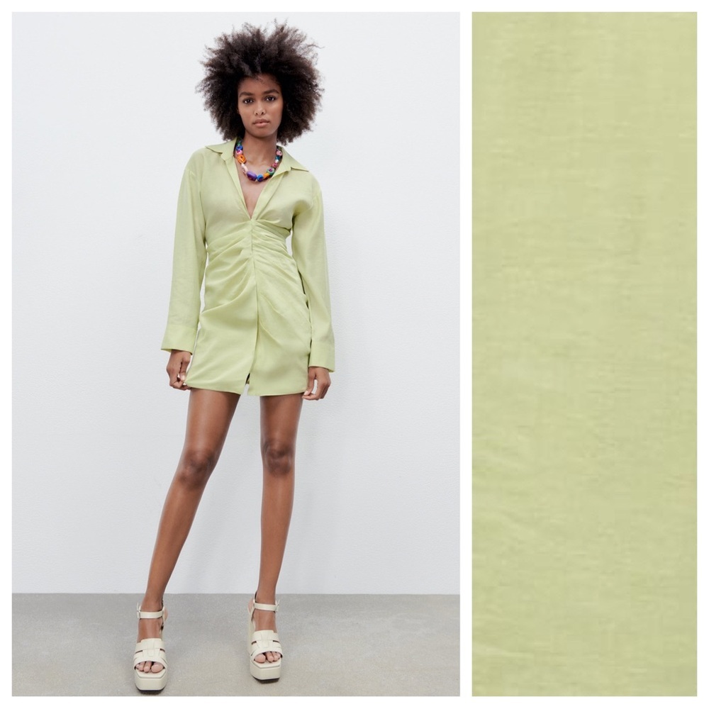 Zara Green Bodycon Mini Dress with Plunge Neckline